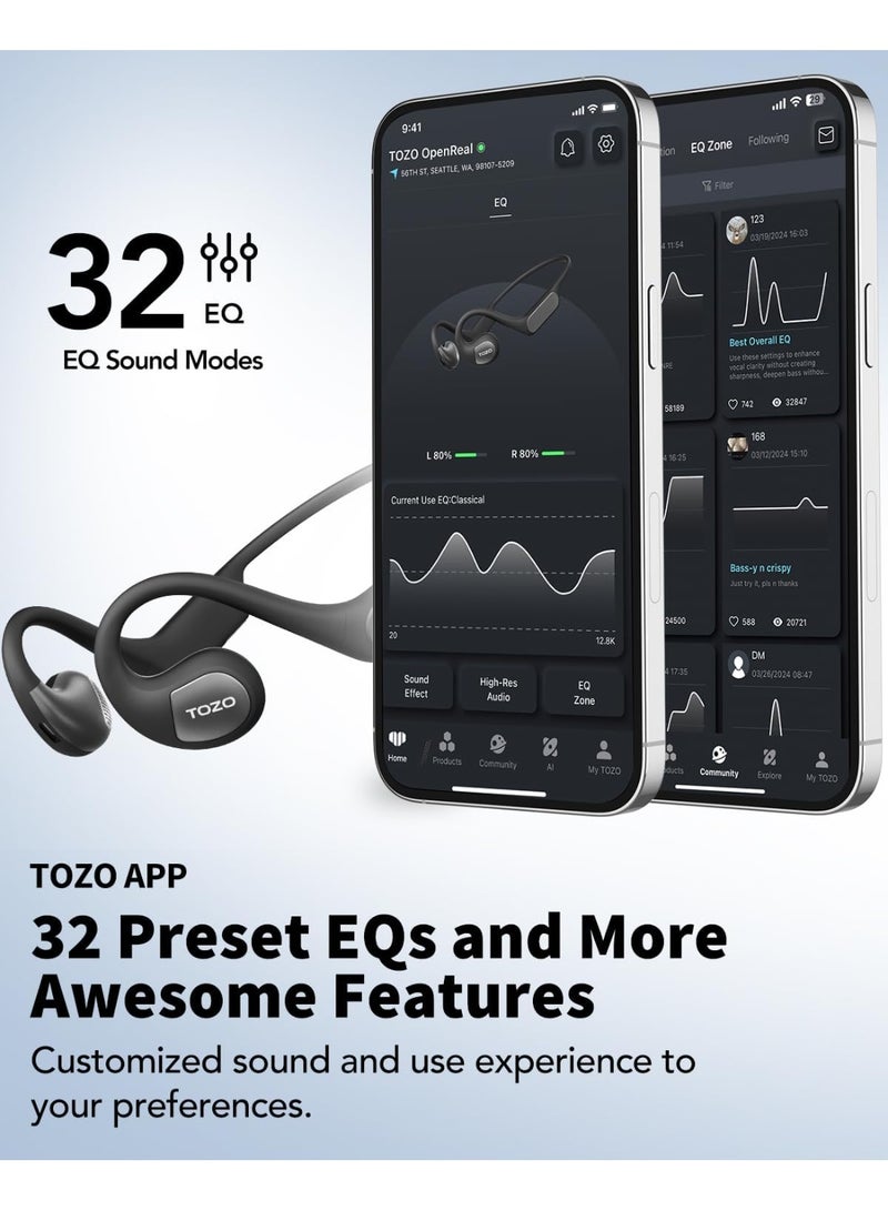 TOZO OpenReal Open Ear Headphones Bluetooth 5.3 Air Conduction Wireless Headphones Sport Earbuds with Premium Sound, Dual-Mic Call Noise Reduction Earphones with Hair Band for Cycling - Image 2